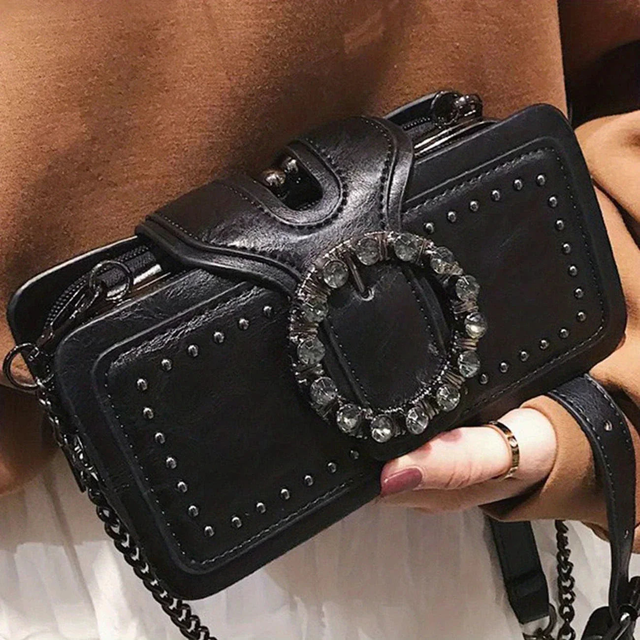 Vintage-Style Square Leather Crossbody Bags