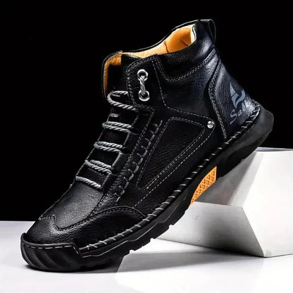 Dorian Men's Short Ankle Synthetic Leather Shoes and Handmade Stitching