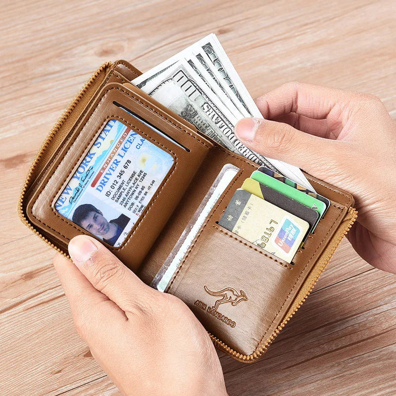 Men Wallet Zipper Leather Purse ( RFID PROTECTED )