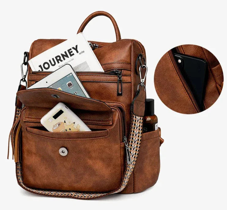 Mochila Feminina com Necessaire em Couro Sintético