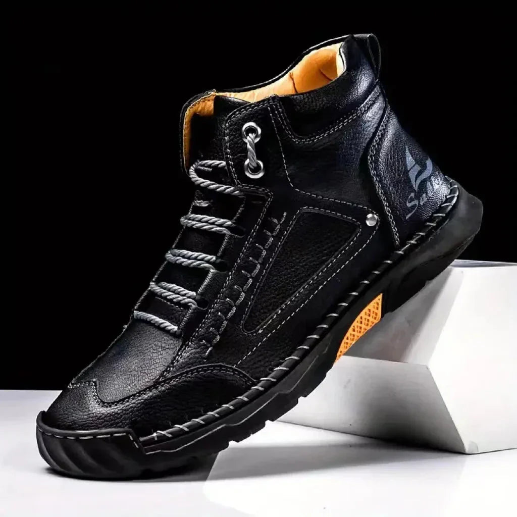 Dorian Men's Short Ankle Synthetic Leather Shoes and Handmade Stitching
