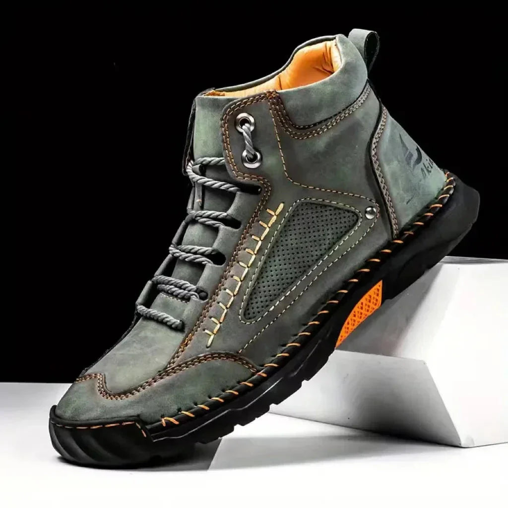 Dorian Men's Short Ankle Synthetic Leather Shoes and Handmade Stitching