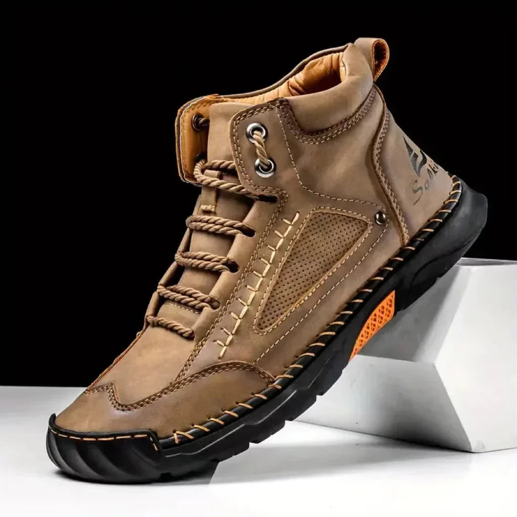 Dorian Men's Short Ankle Synthetic Leather Shoes and Handmade Stitching