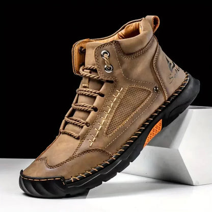 Dorian Men's Short Ankle Synthetic Leather Shoes and Handmade Stitching
